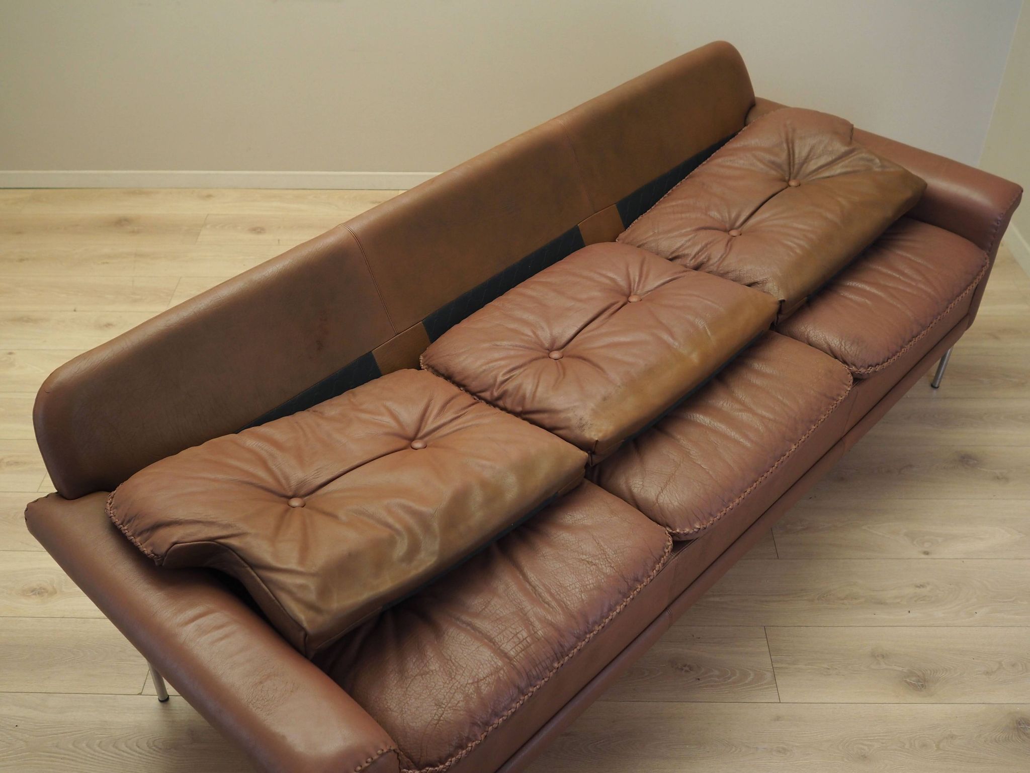 Brown leather sofa, Danish design, 1960s, manufactured by AS Vejen Polstermøbe
