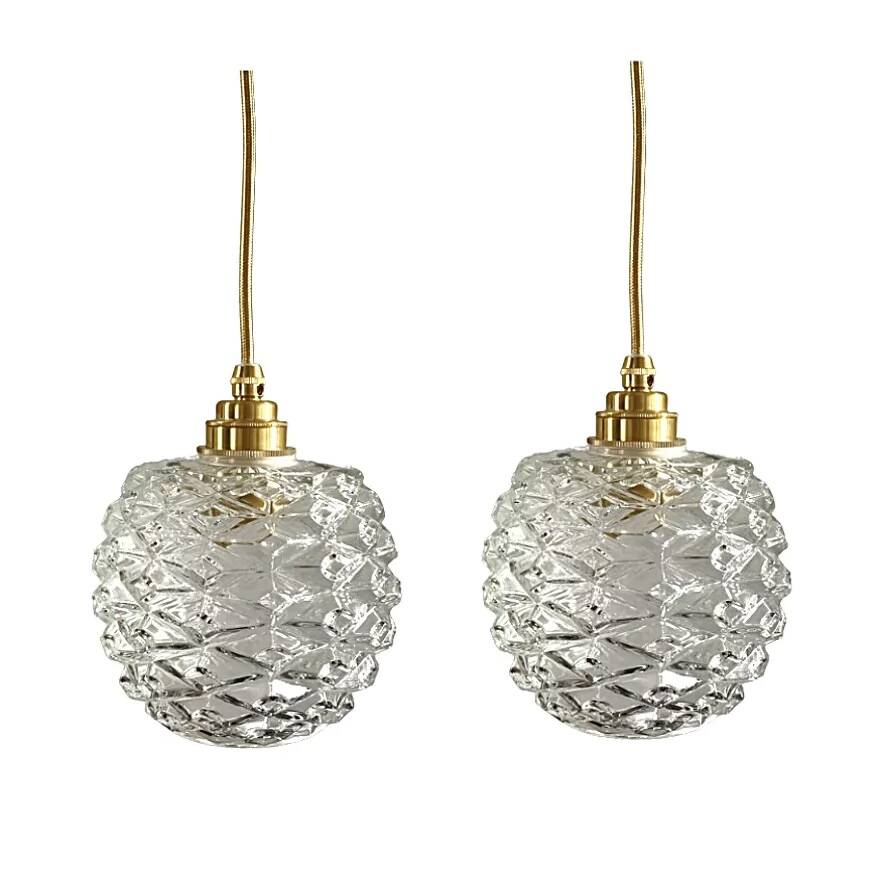 Set of two vintage portable lamps in chiseled glass