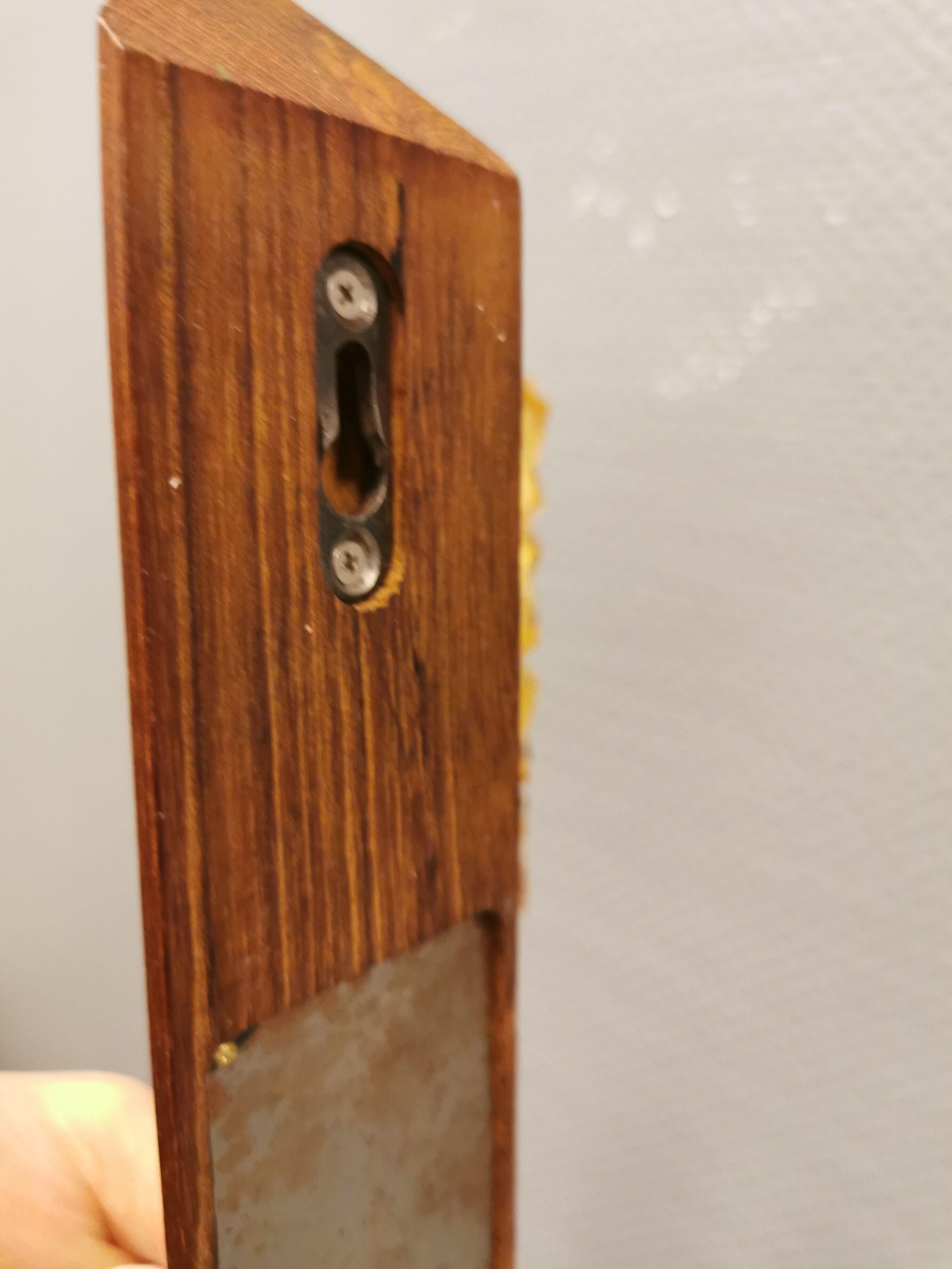 Older Danish wall lamp, with double light source, made of teak wood, amber colored glass and brass