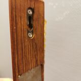 Ancienne applique danoise, avec double source de lumière, en bois de teck, verre de couleur ambre et laiton