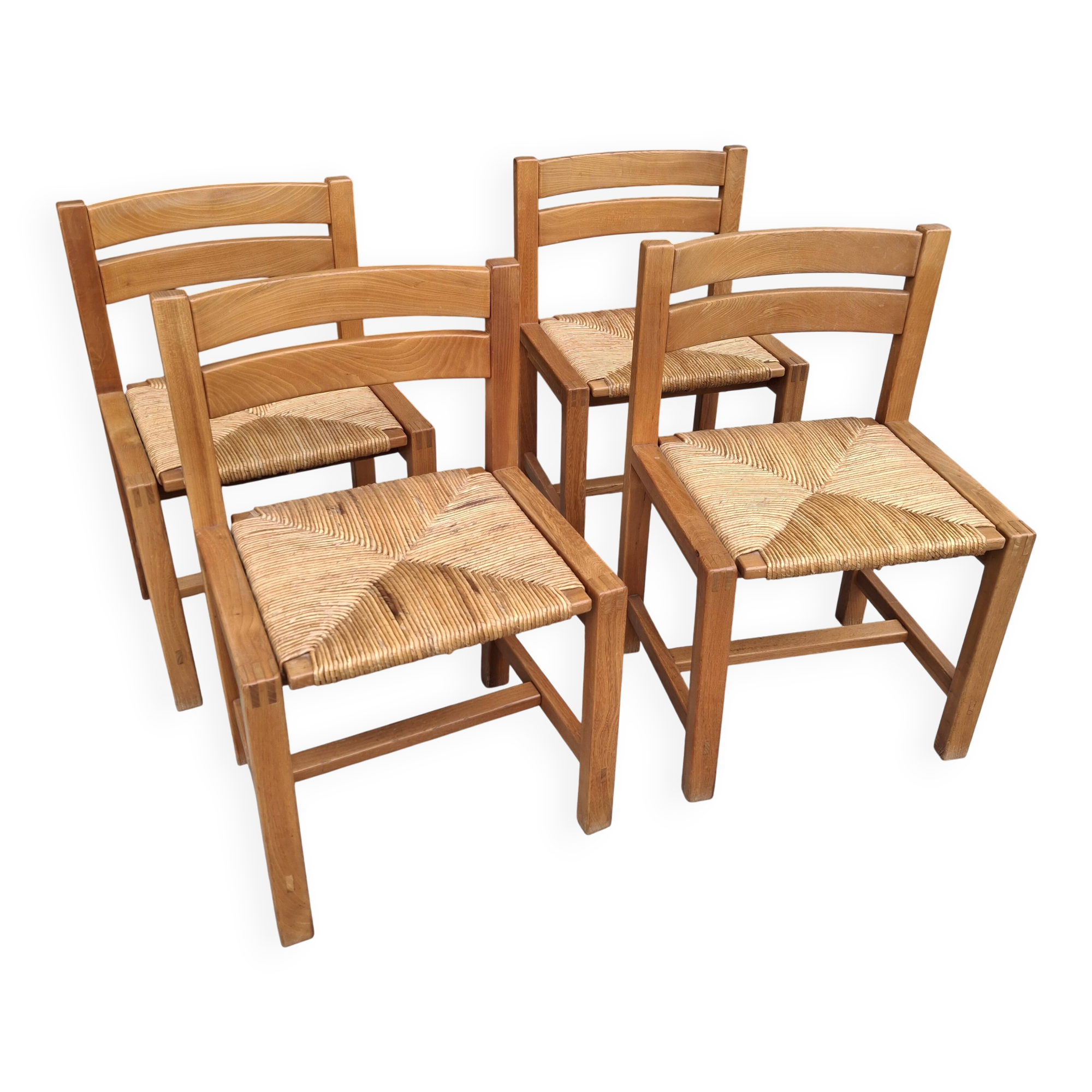 Set of four regaining chairs in elm. 1970