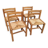 Set of four regaining chairs in elm. 1970