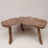 “Tree trunk” coffee table in raw wood from the 70s