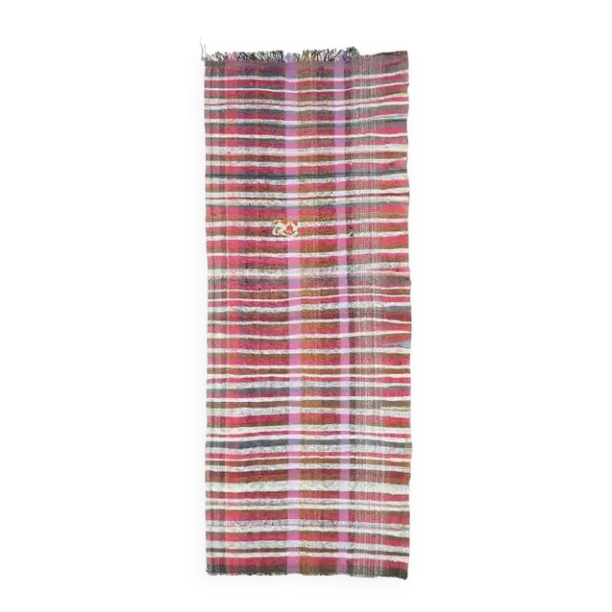 Vintage Turkish Hand-Knotted Wool Cotton Purple Kilim Runner Rug 125x322