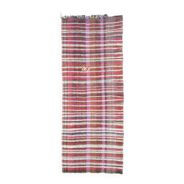 Tapis coureur kilim en laine et coton turc vintage noué à la main violet 125x322