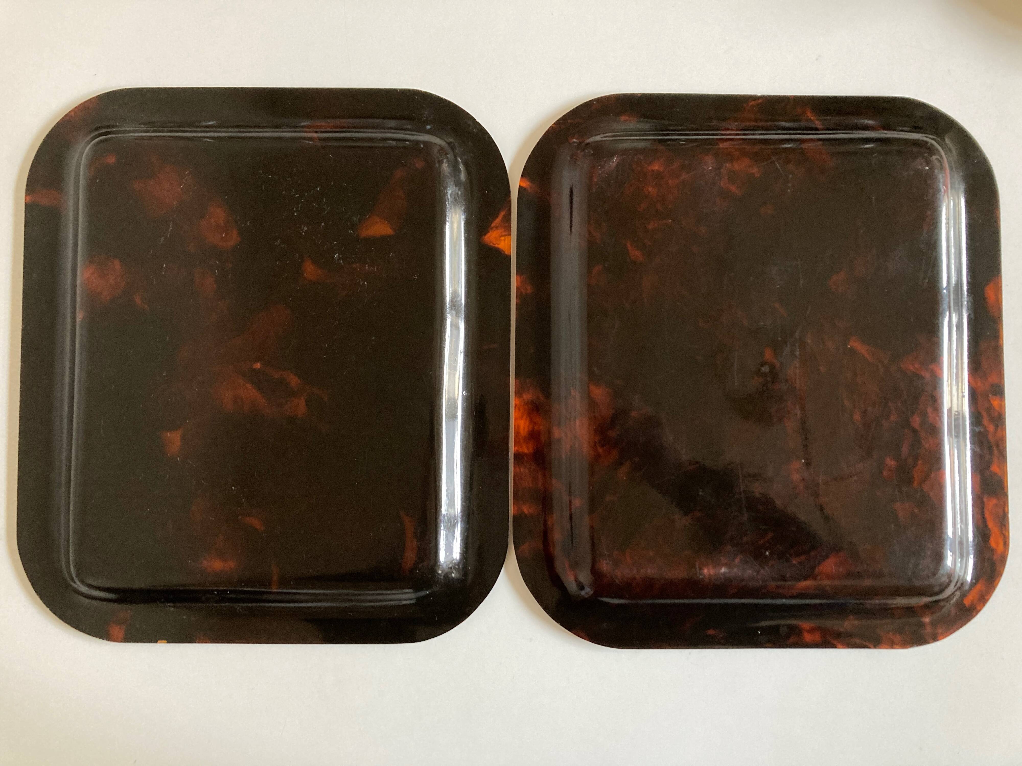 Pair of tortoiseshell lucite trays 1970