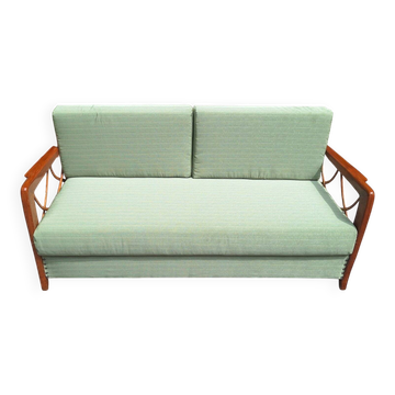 Sofa Bed in Wood and Green Fabric from Paolo Buffa, 1940s