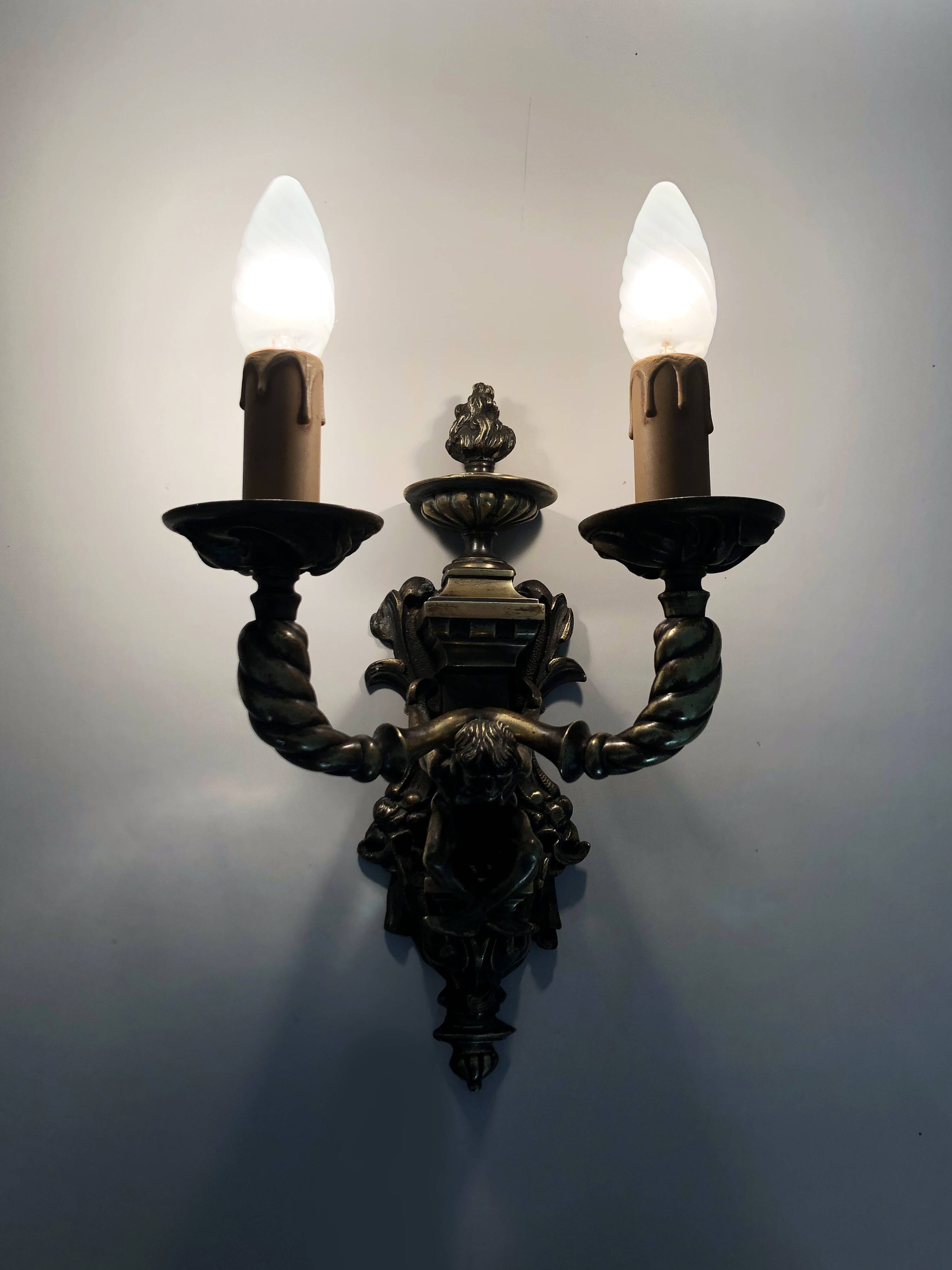 Pair of Satyr wall lights in bronze Napoleon III 19th century