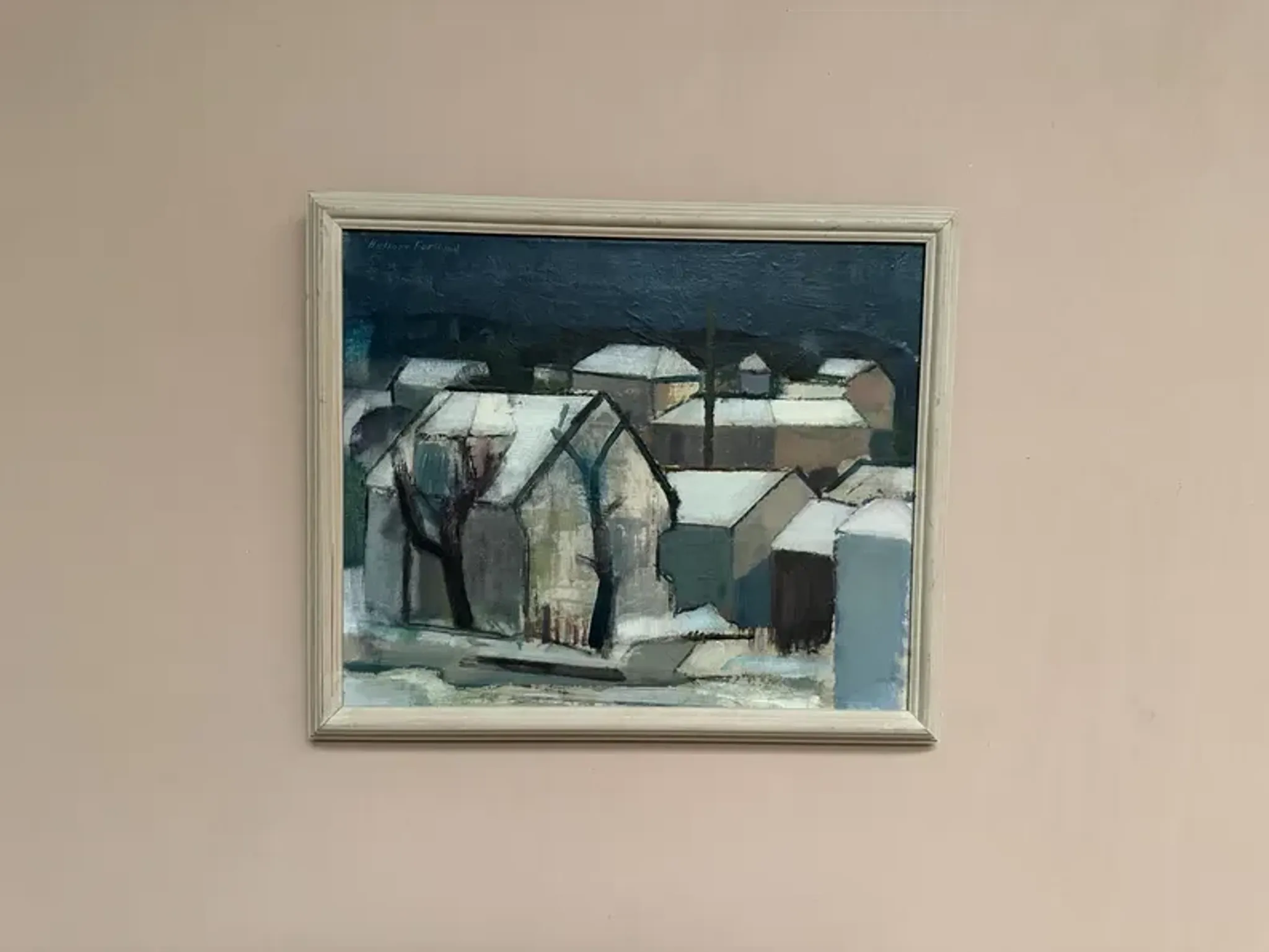 Original Swedish Oil on Canvas – "Winter Night in the City" by Helmer Forslund – Signed – Vintage and Framed – 45 × 37 cm (17.7" × 14.6")