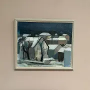 Original Swedish Oil on Canvas – "Winter Night in the City" by Helmer Forslund – Signed – Vintage and Framed – 45 × 37 cm (17.7" × 14.6")