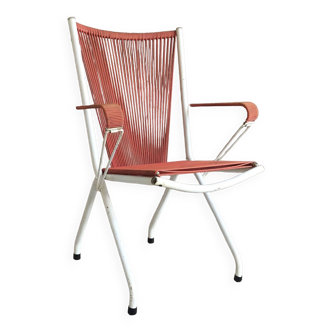 Fauteuil pliable scoubidou rouge  1950