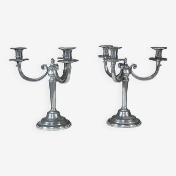 Pair of “Le Lingot” Candelabra in Pewter – Mid 20th Century