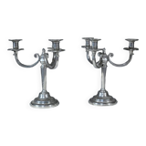 Pair of “Le Lingot” Candelabra in Pewter – Mid 20th Century