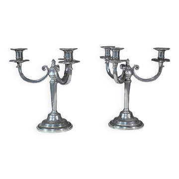 Pair of “Le Lingot” Candelabra in Pewter – Mid 20th Century