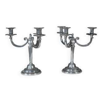 Pair of “Le Lingot” Candelabra in Pewter – Mid 20th Century