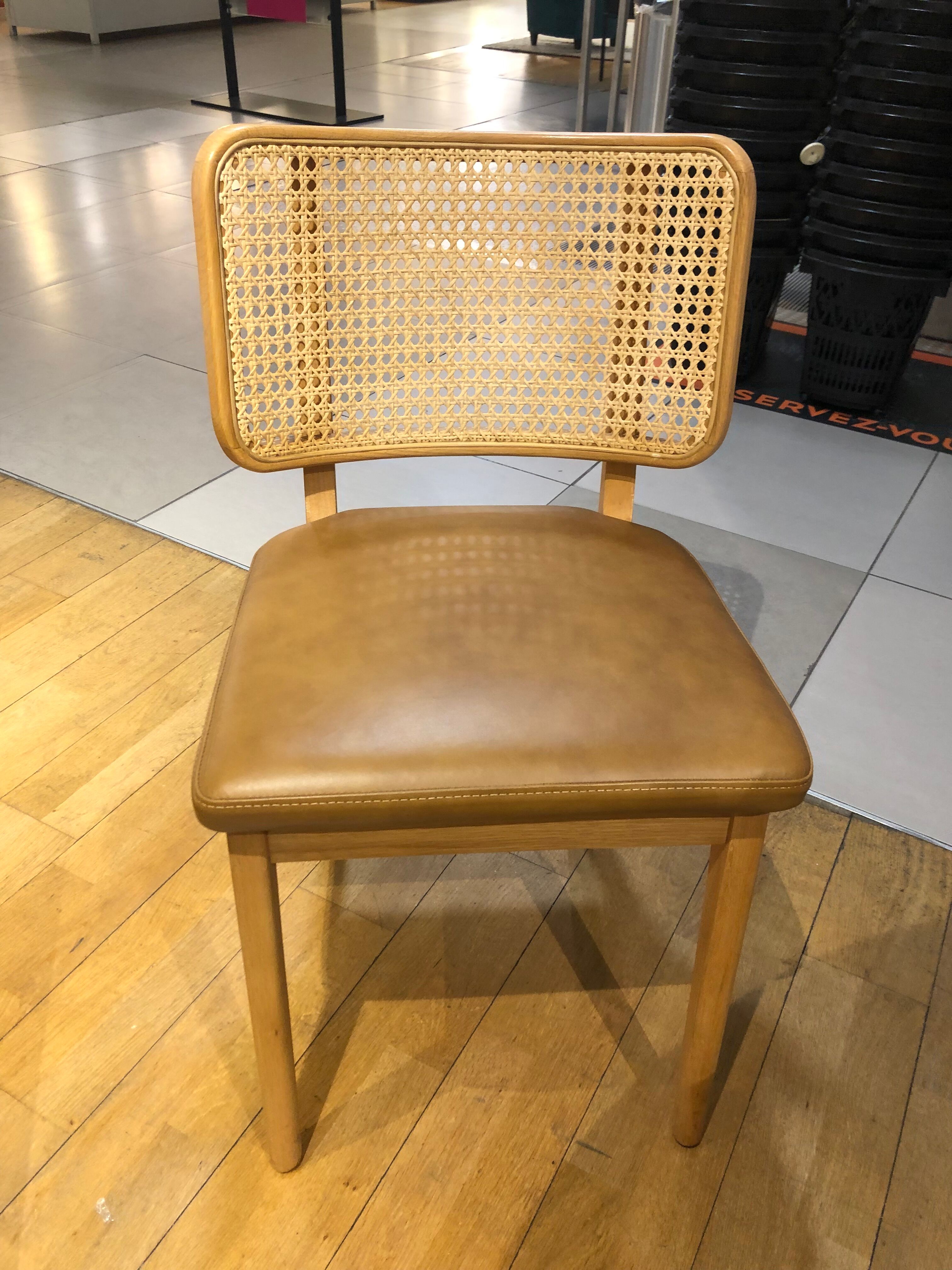 Chair cannage light wood leather tobacco