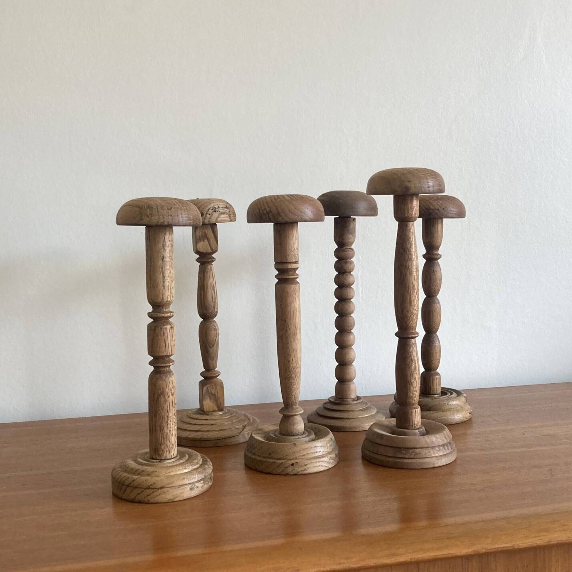Set of 6 wooden hat racks turned old vintage decoration ACC-7068