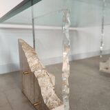 Travertine and glass coffee table