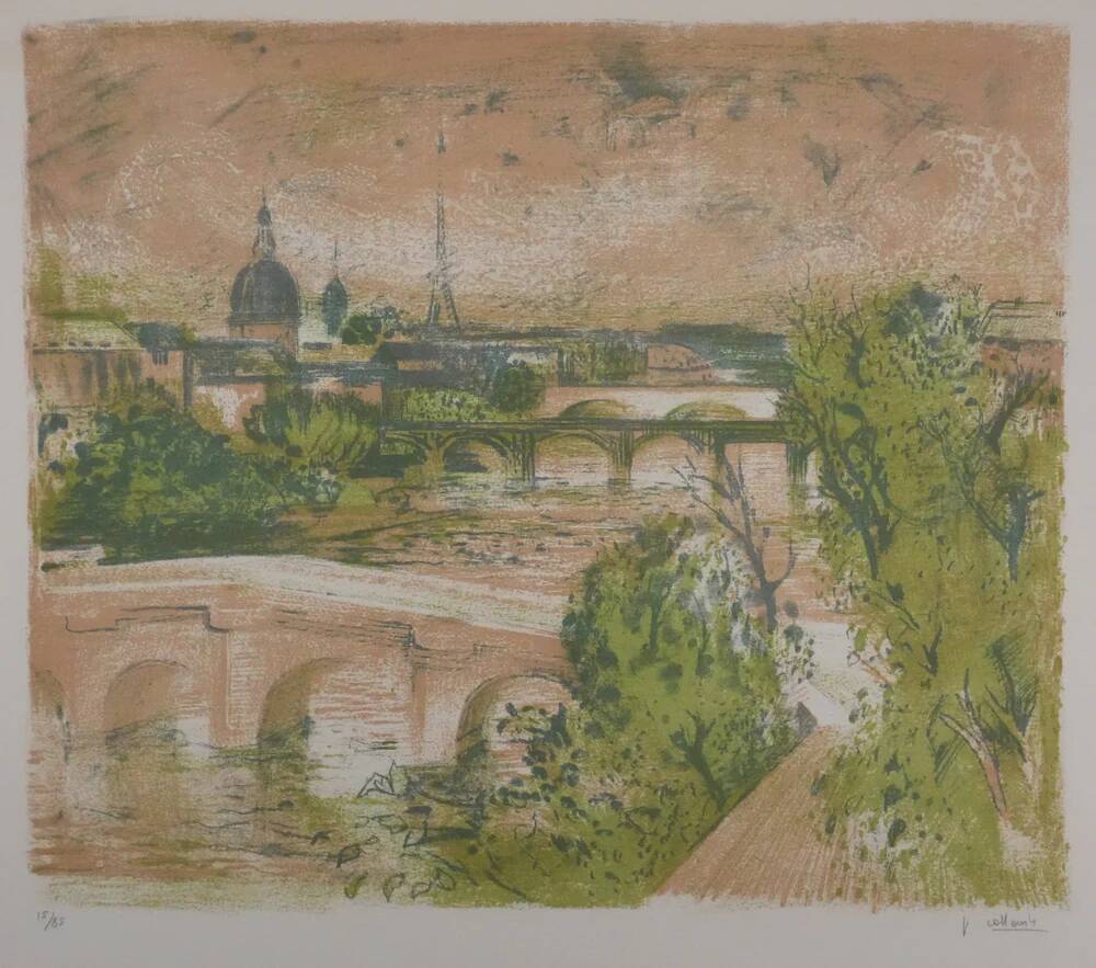 Paul Collomb : Pont de Paris, lithographie originale signée