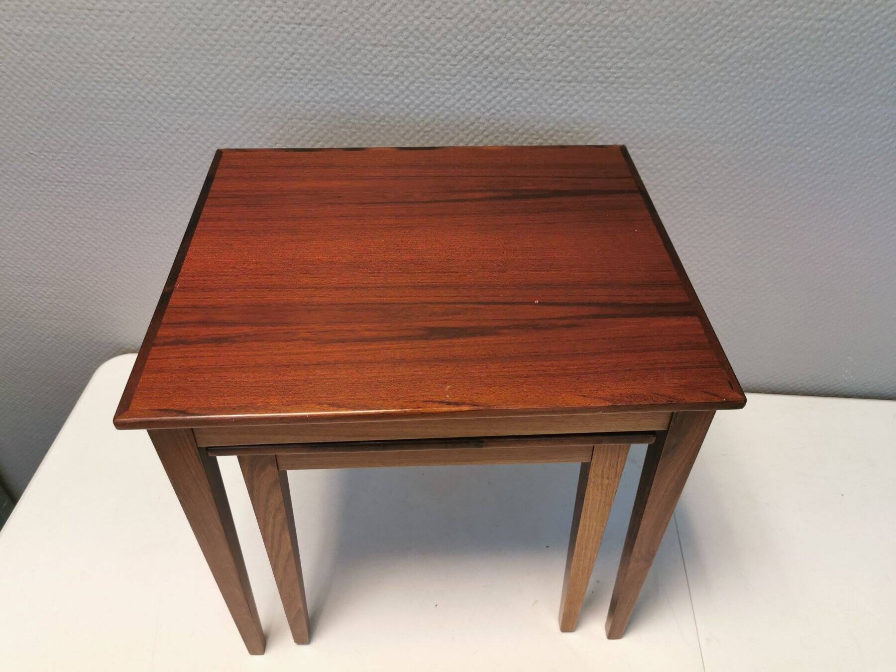 Set of two mid-century side tables in rosewood designed by bent silberg for furniture of denmark.