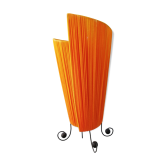 70's orange stretched fabric and iron lamp