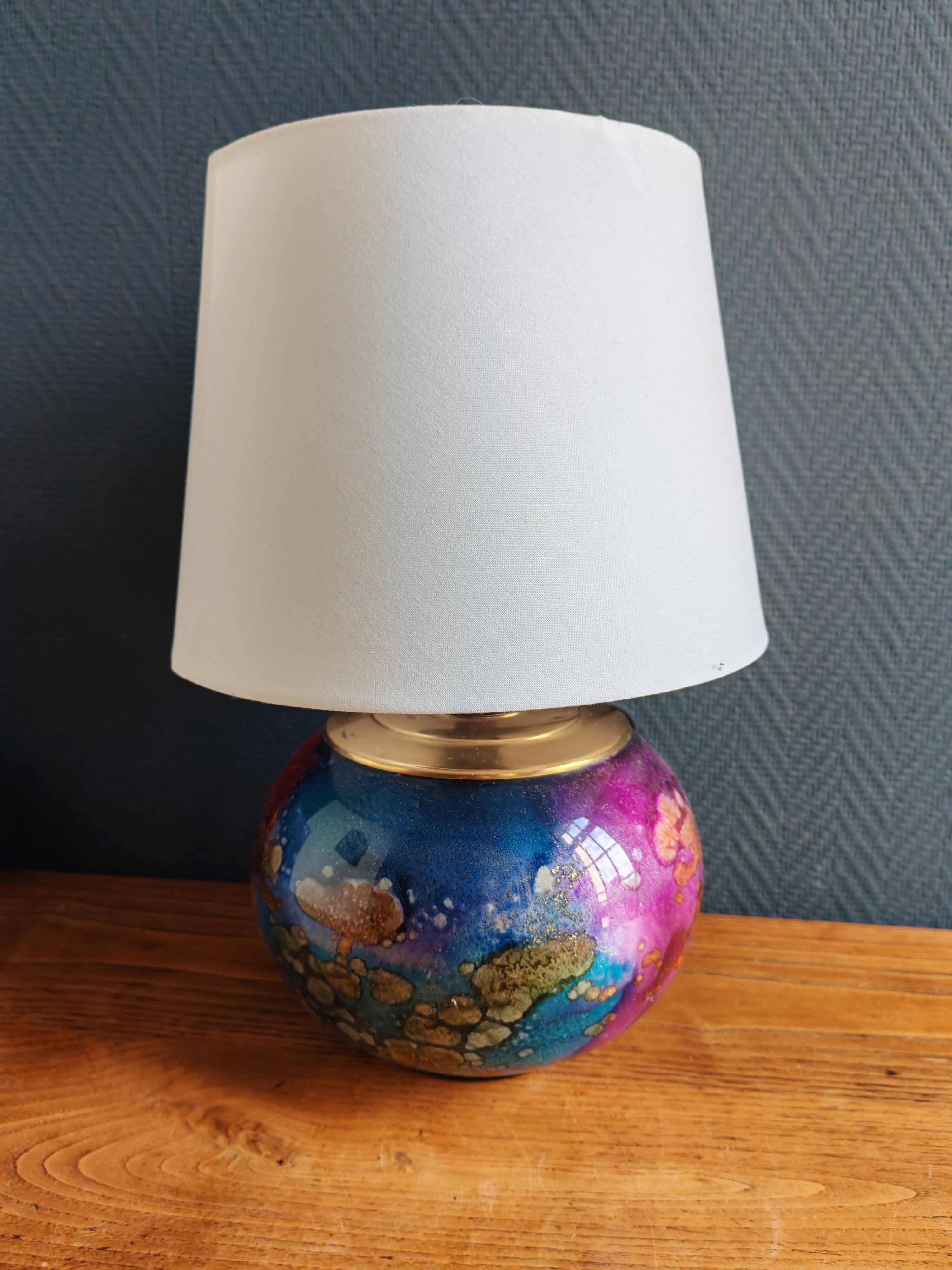 Lamp "Laque Line" Jean-Noël Bouillet (JNB) - Painted Glass Globe Signed