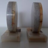 Pair of marble and onyx bookends, geometric design, Art Deco style.