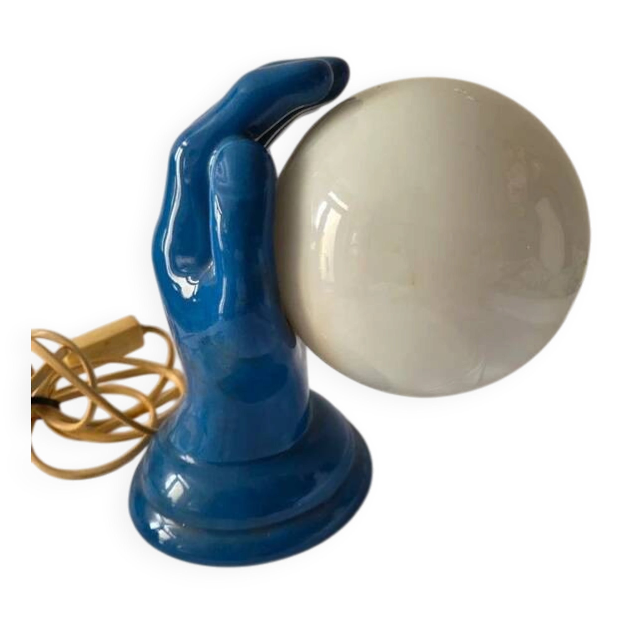 1980s wall lamp, hand with light globe, white ceramic - 80s design