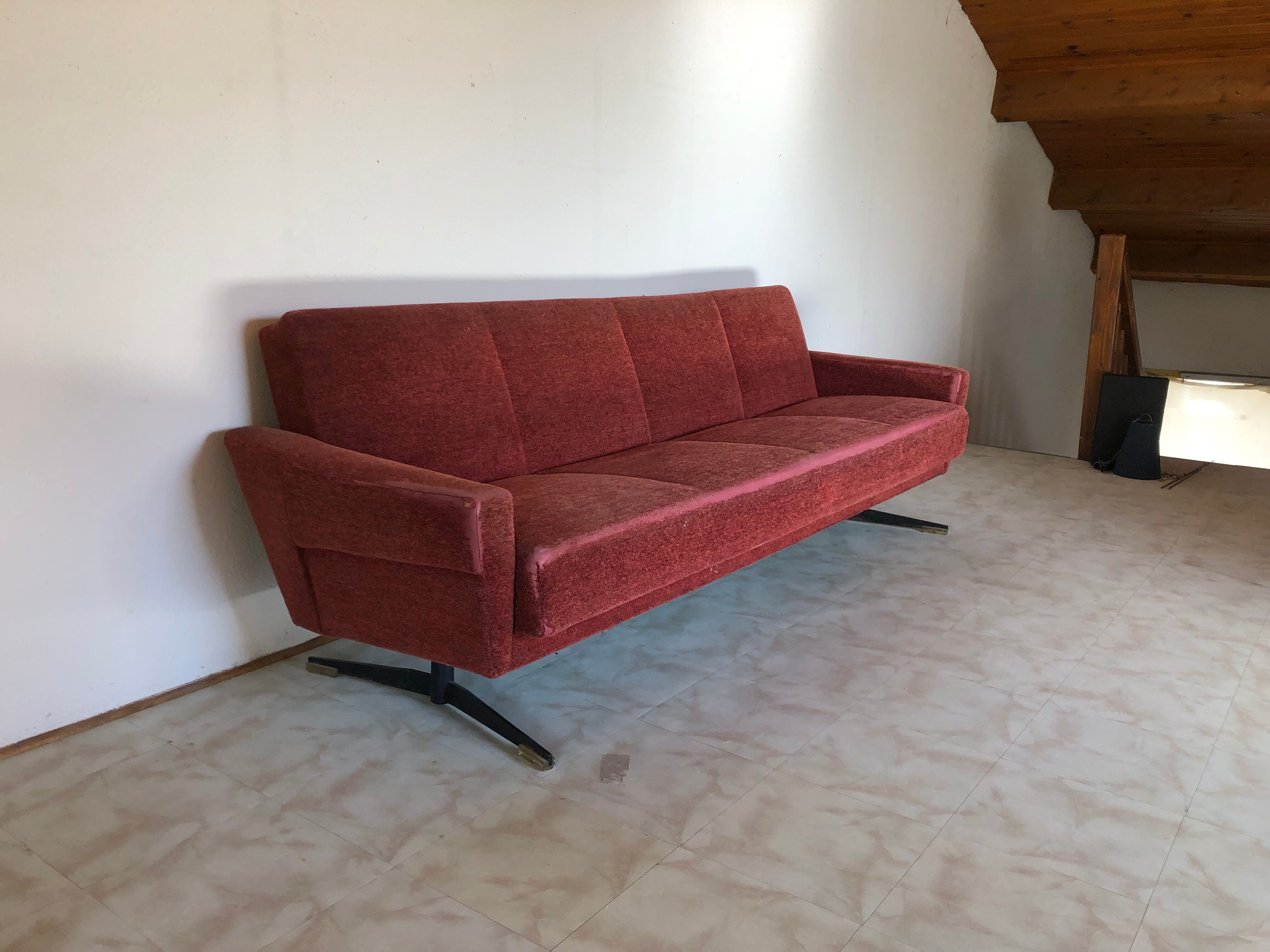 60s red velvet sofa