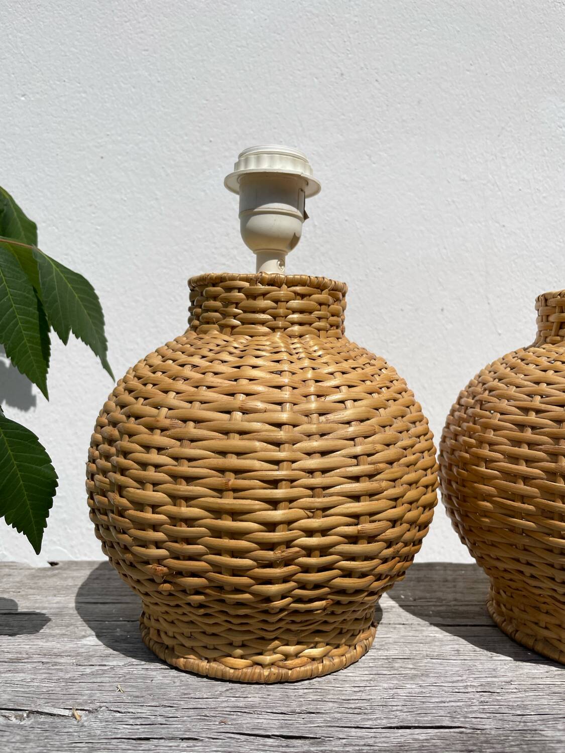 Pair of vintage IKEA rattan lamps