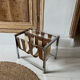 Vintage chrome steel and leather magazine rack – 1970s
