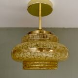 Vintage art deco globe pendant light / ceiling light in yellow Clichy glass