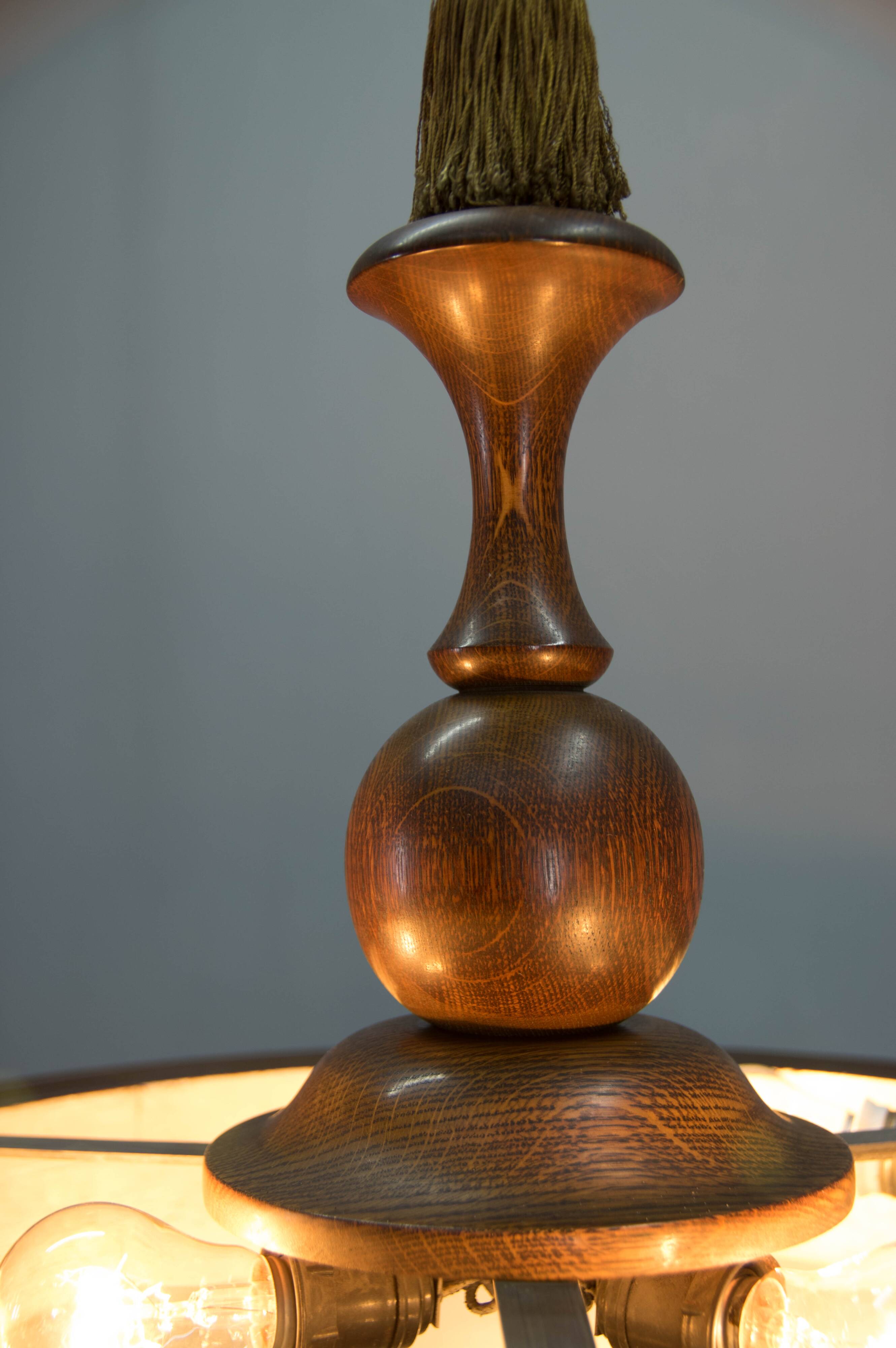 Large Wooden Art Deco Chandelier, 1930s