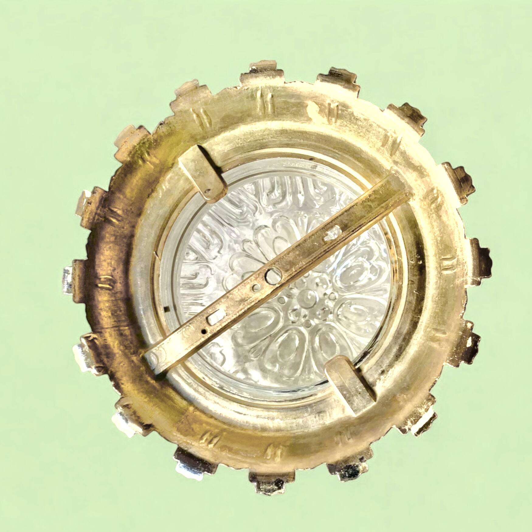 Vintage ceiling light in molded glass and golden brass