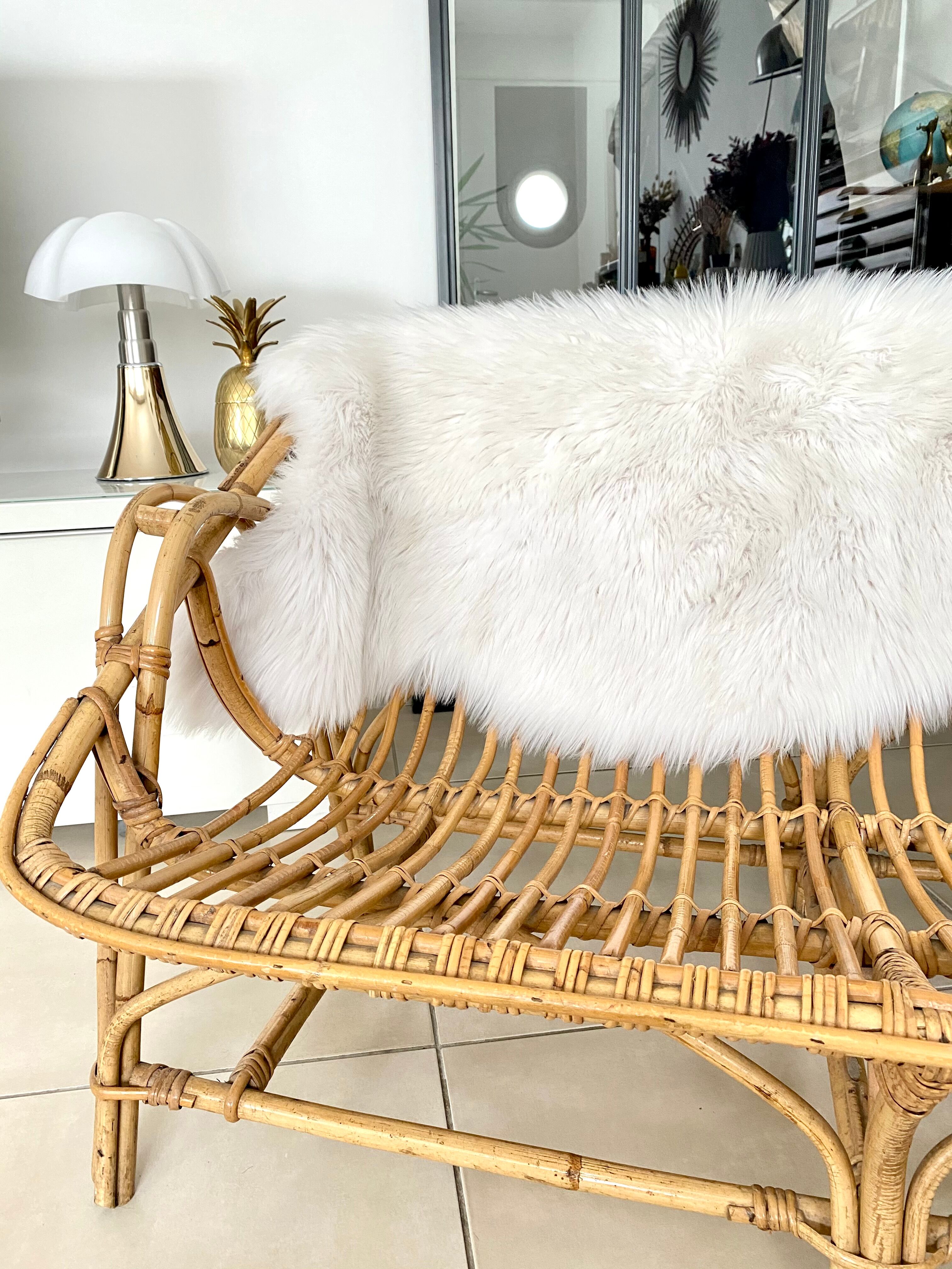 Vintage rattan bench sofa