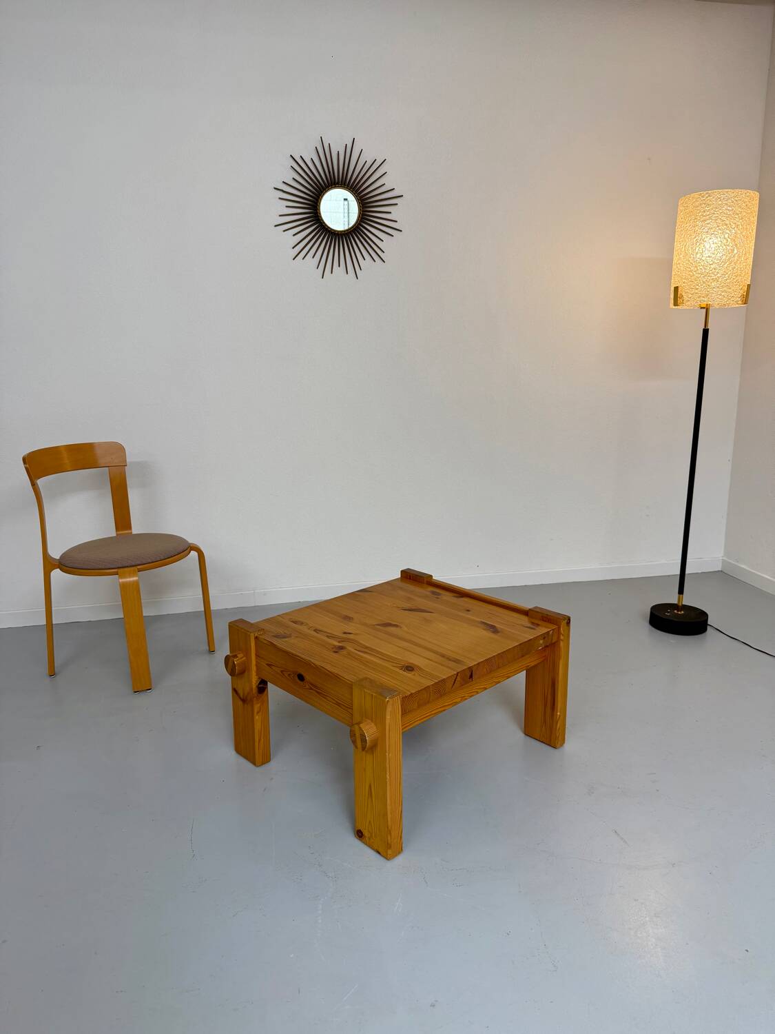 Vintage brutalist coffee table Swedish pine design Yngve Ekström Swedese