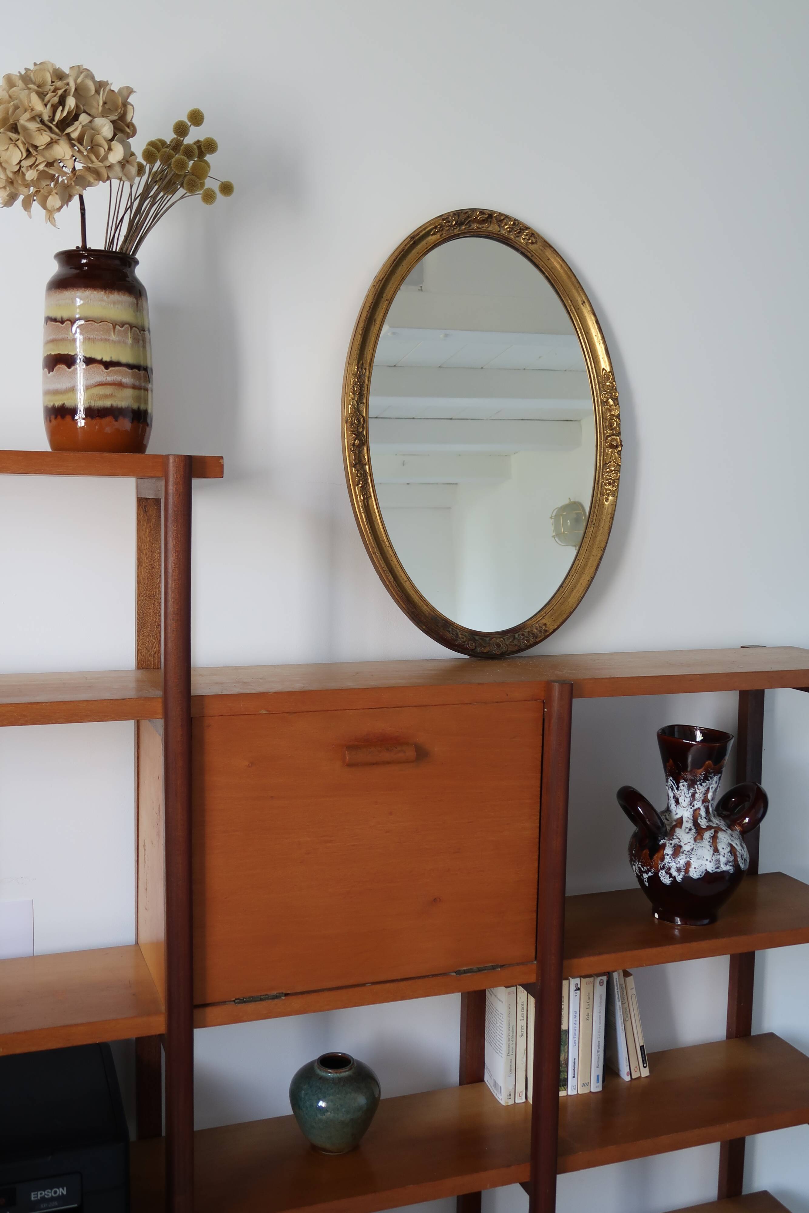 Miroir ovale doré vintage