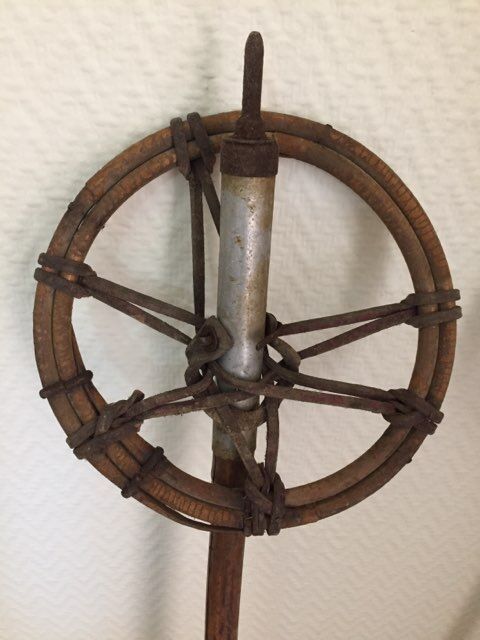 Wooden skis and vintage bamboo sticks