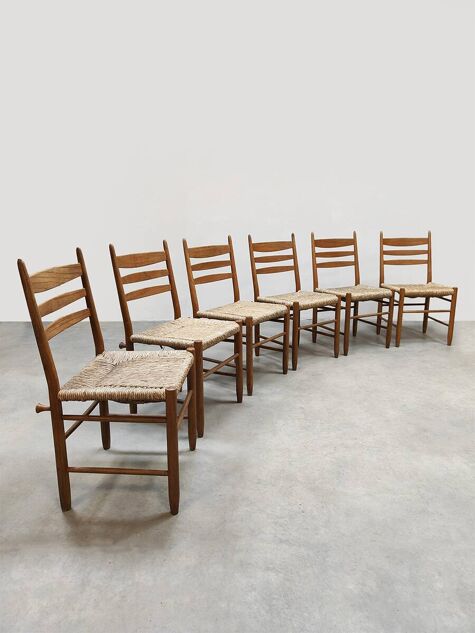 Midcentury modern raffia dining chairs vintage 1960