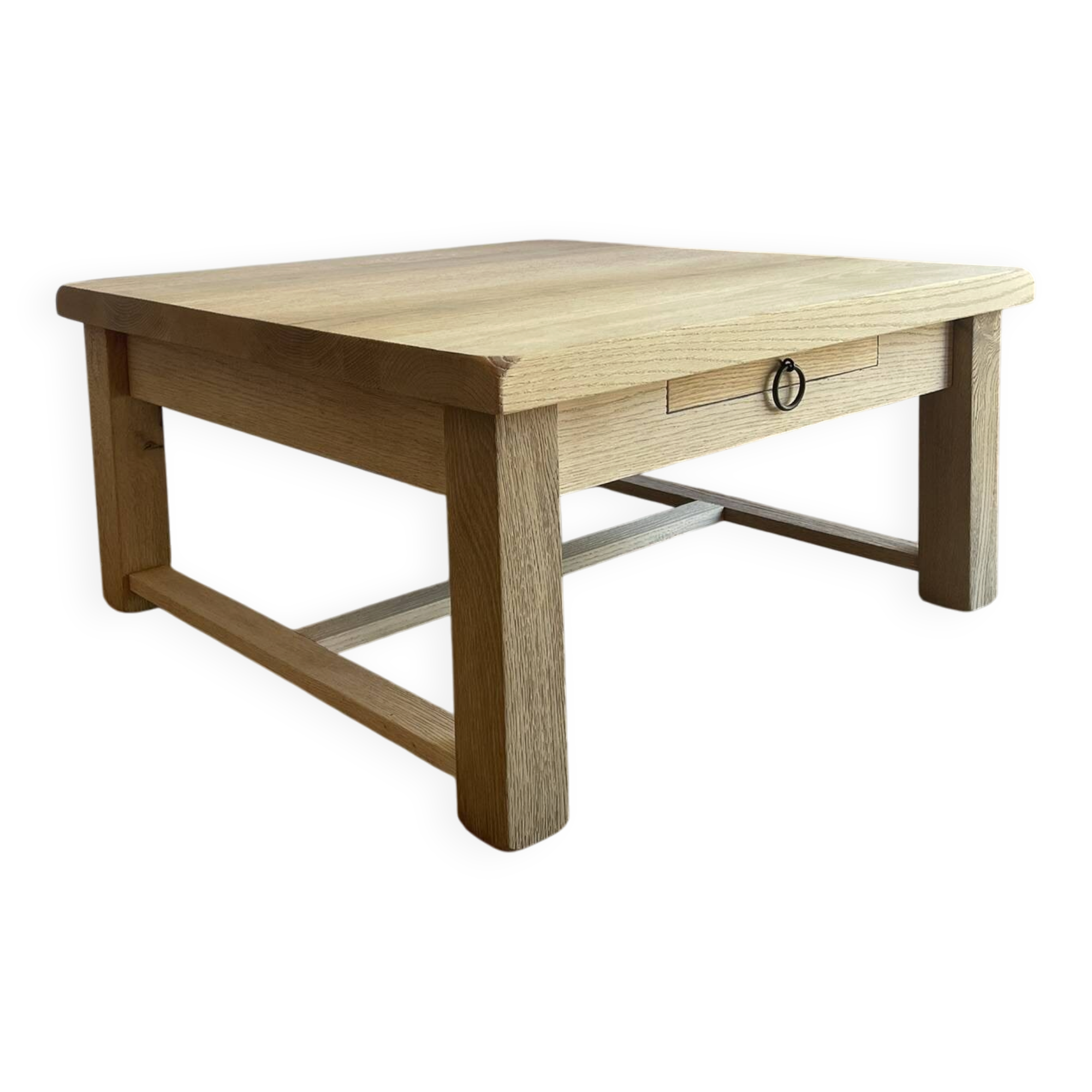 Large antique coffee table in sandblasted solid oak - Rustic chic style