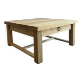 Grande table basse ancienne en chêne massif aérogommé - Style rustique chic