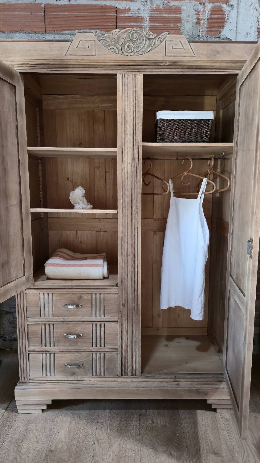 Large Art Deco oak wardrobe, restored