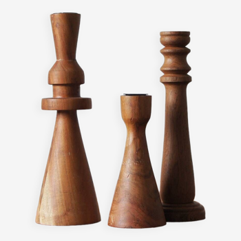 Scandinavian wooden candleholders, set of 3