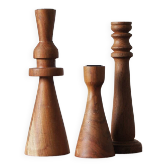 Scandinavian wooden candleholders, set of 3