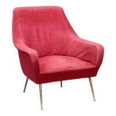 Vintage design armchair in fabric and brass, Italy, 1950s-1960s.