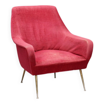 Fauteuil vintage design en tissu et laiton, Italie, années 1950-1960