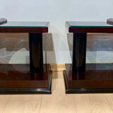 Pair of Art Deco Side Tables, Rosewood, Ebonized and Glass, France, circa 1930