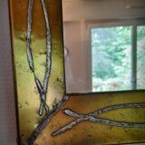 Miroir brutaliste en laiton par Jean Goardere, France, années 1970