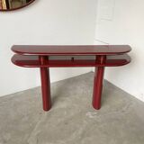 Red lacquered console and its mirror from the 80s
