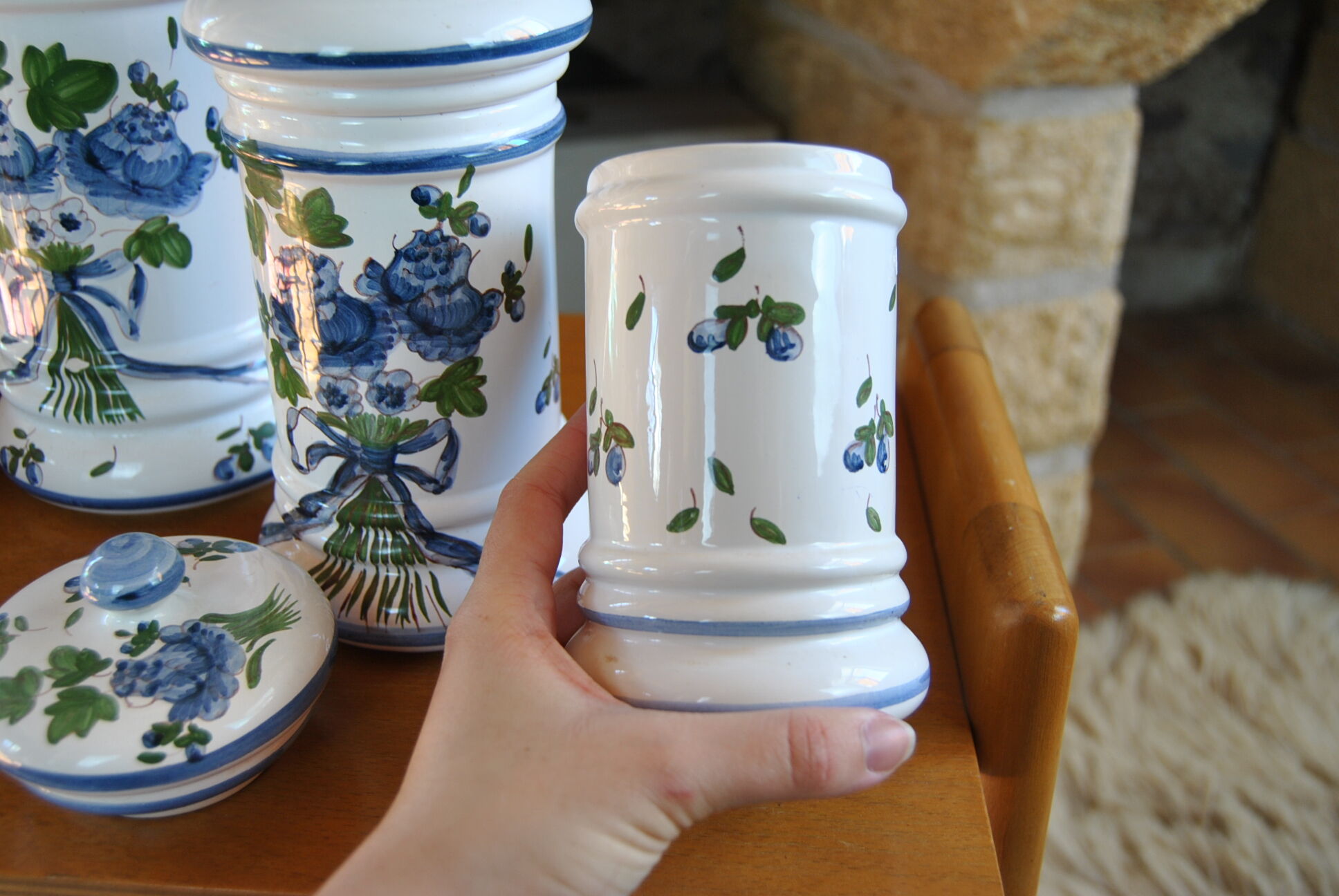 Set of 3 hand-painted cotton pots